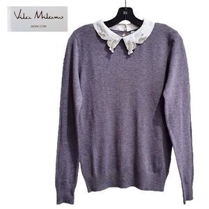 VILA MILANO by SIONI NEW Romantic Scalloped Crystals Collar Sweater M